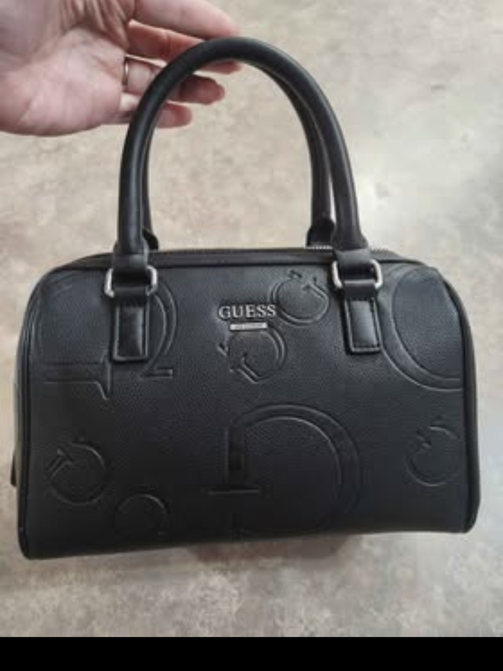 GUESS Black Embossed Satchel with Top Handles